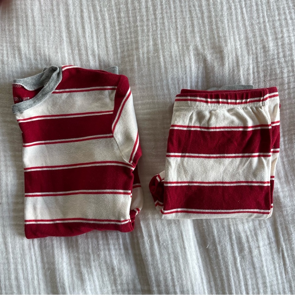 • BURTS BEES STRIPED RED AND WHITE UNISEX CHRISTMAS HOLIDAY PAJAMAS SIZE 10 •
